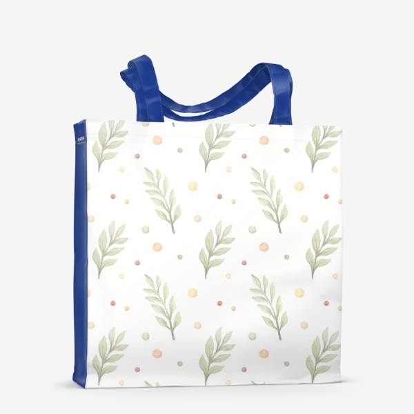 Сумка-шоппер «Акварельный нарисованный вручную бесшовный фон с нежными иллюстрациями простых растений, весенних цветов, веточек, точек»