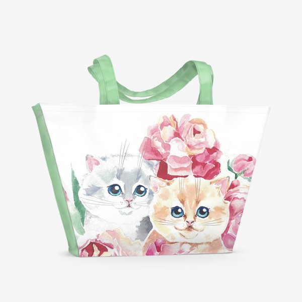 Пляжная сумка «Котята и пионы»