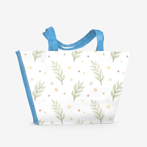 Пляжная сумка &laquo;Акварельный нарисованный вручную бесшовный фон с нежными иллюстрациями простых растений, весенних цветов, веточек, точек&raquo;
