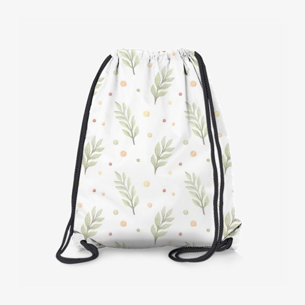 Рюкзак «Акварельный нарисованный вручную бесшовный фон с нежными иллюстрациями простых растений, весенних цветов, веточек, точек»