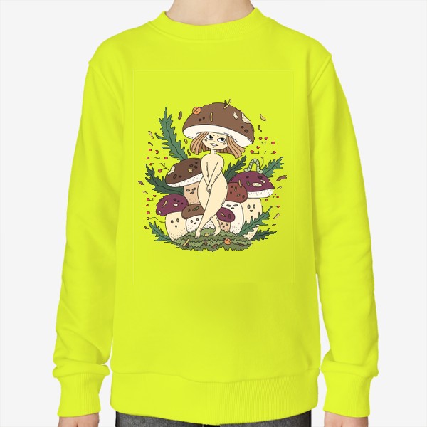 Свитшот «Белые грибы. Веселая девочка грибочек в лесу»