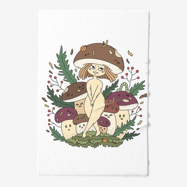 Полотенце &laquo;Белые грибы. Веселая девочка грибочек в лесу&raquo;