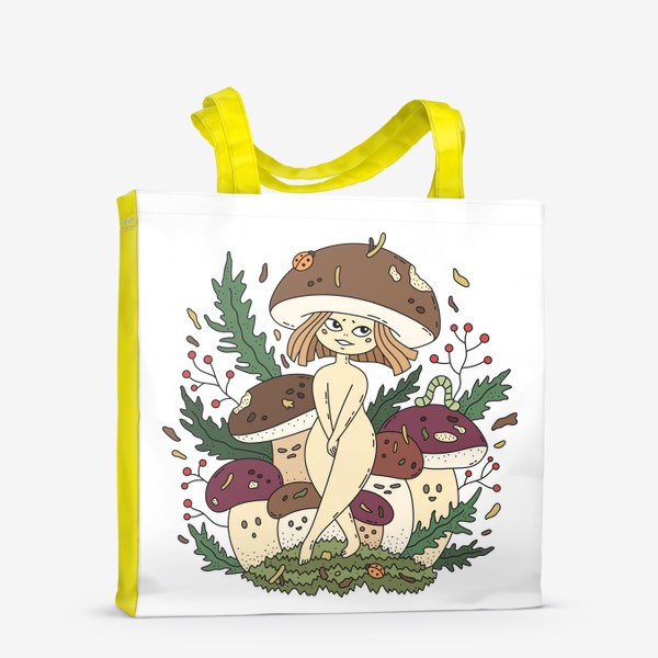 Сумка-шоппер «Белые грибы. Веселая девочка грибочек в лесу»