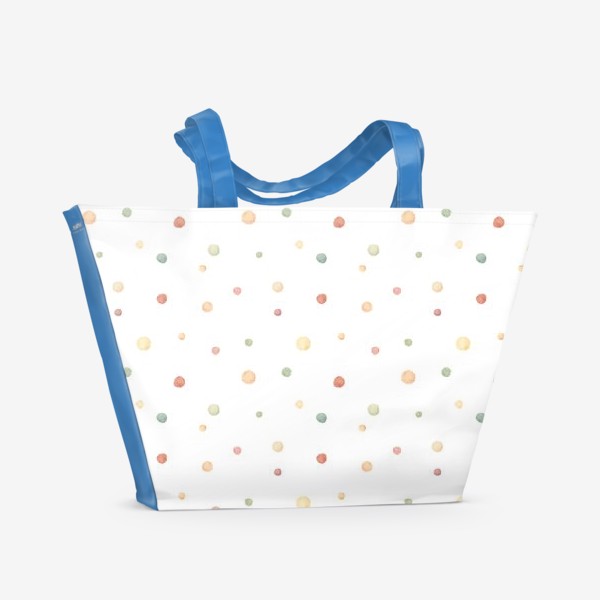 Пляжная сумка «Акварельный нарисованный вручную бесшовный фон с нежными иллюстрациями простых точек пятен весенних цветов. Узор горошек»