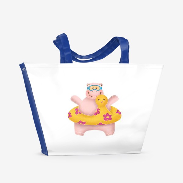 Пляжная сумка «Розовый бегемот в надувном круге»