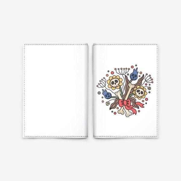 Обложка для паспорта «Цветы на Хэллоуин. Осенний букет с бантом. Ромашки с черепками и тюльпаны»