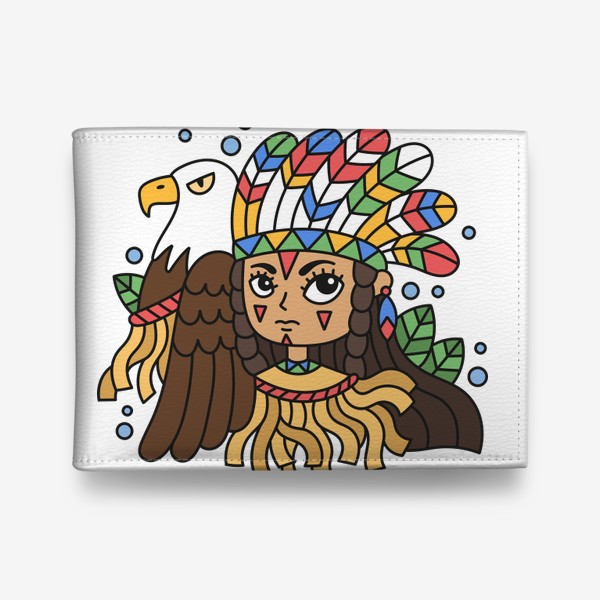 Кошелек &laquo;Девочка индеец с головным убором из перьев и ручным орлом&raquo;