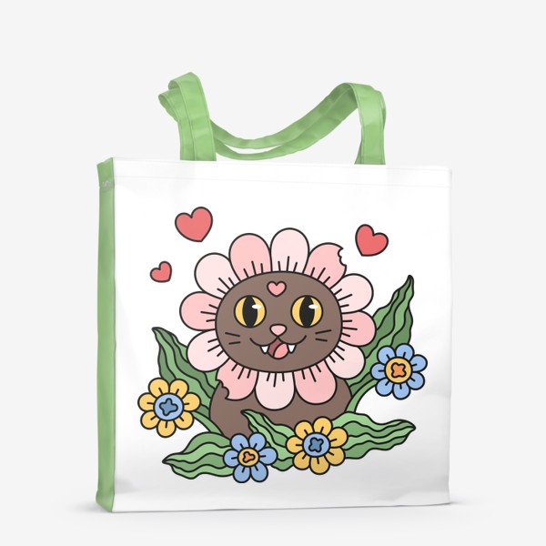 Сумка-шоппер «Счастливый котик ромашка. Влюбленный радостный кот с цветами»