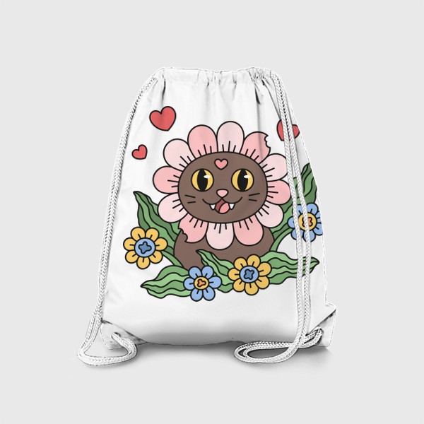 Рюкзак «Счастливый котик ромашка. Влюбленный радостный кот с цветами»