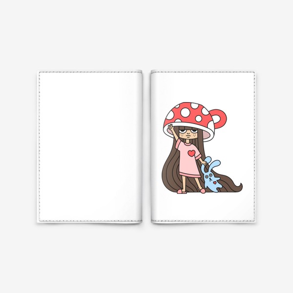 Обложка для паспорта «Недовольная девочка в пижаме с зайчиком. На голове пустая кружка»