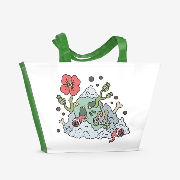 Пляжная сумка «Череп с глазами и цветы маки»
