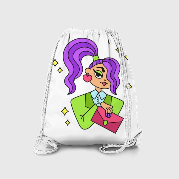 Рюкзак «Бизнес вумен. Девушка с фиолетовыми волосами в салатовом жакете»