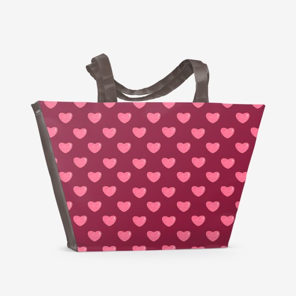 Пляжная сумка &laquo;Розовые объёмные текстурные блестящие сердца или сердечки. Принт с сердцами с розовыми сердечками&raquo;