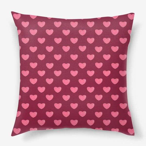 Подушка &laquo;Розовые объёмные текстурные блестящие сердца или сердечки. Принт с сердцами с розовыми сердечками&raquo;
