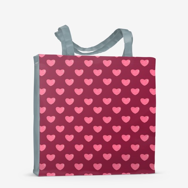 Сумка-шоппер «Розовые объёмные текстурные блестящие сердца или сердечки. Принт с сердцами с розовыми сердечками»