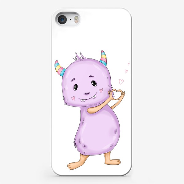 Чехол iPhone «Фиолетовый монстрик с сердечками. 14 февраля»