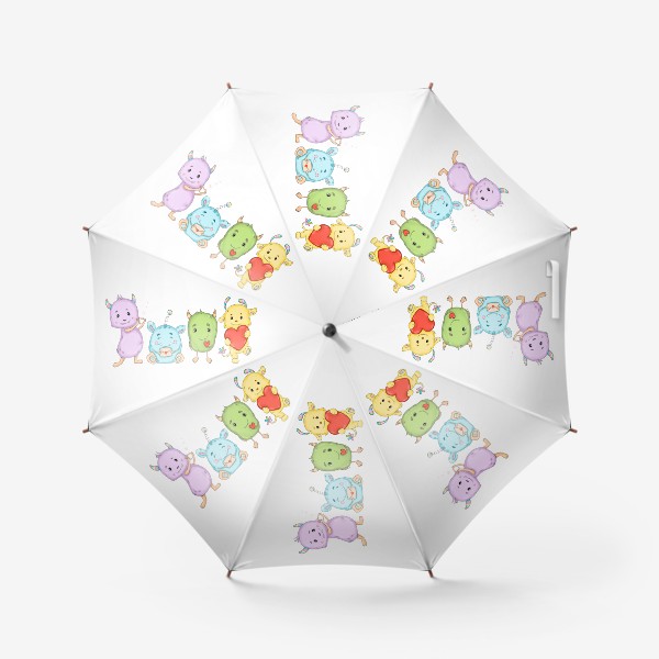 Зонт «Цветные монстрики с сердечками к 14 февраля»