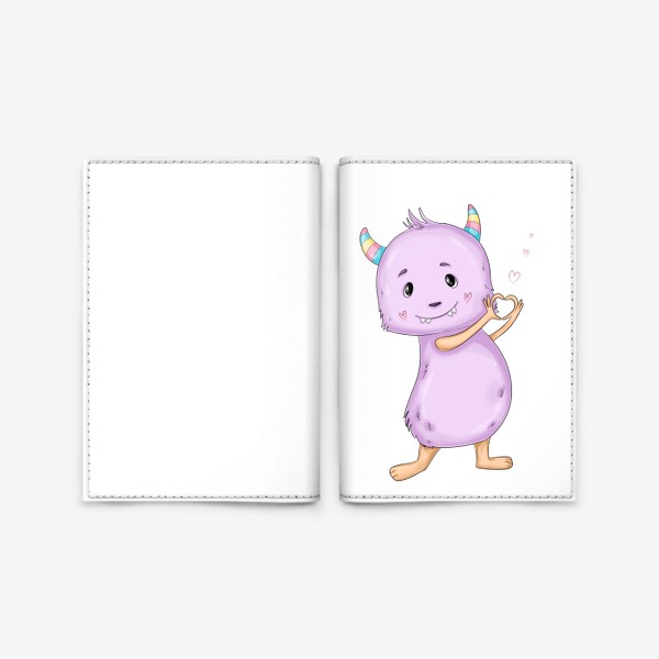 Обложка для паспорта «Фиолетовый монстрик с сердечками. 14 февраля»