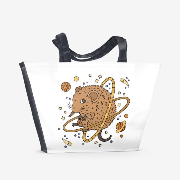 Пляжная сумка «Мышка землеройка в космосе»