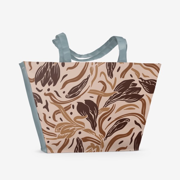 Пляжная сумка &laquo;Кофейные крокусы, паттерн&raquo;