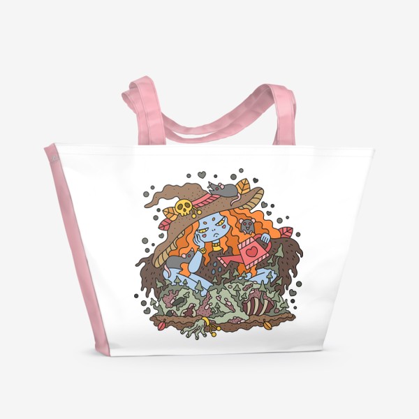 Пляжная сумка &laquo;Девочка ведьма поливает свой огород с грибами&raquo;