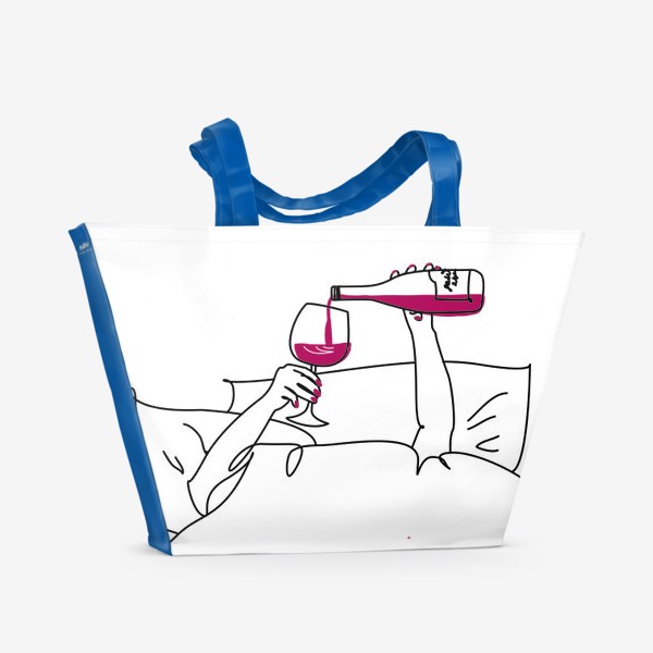 Пляжная сумка &laquo;Проснись и пой. Бокал вина в постели.&raquo;