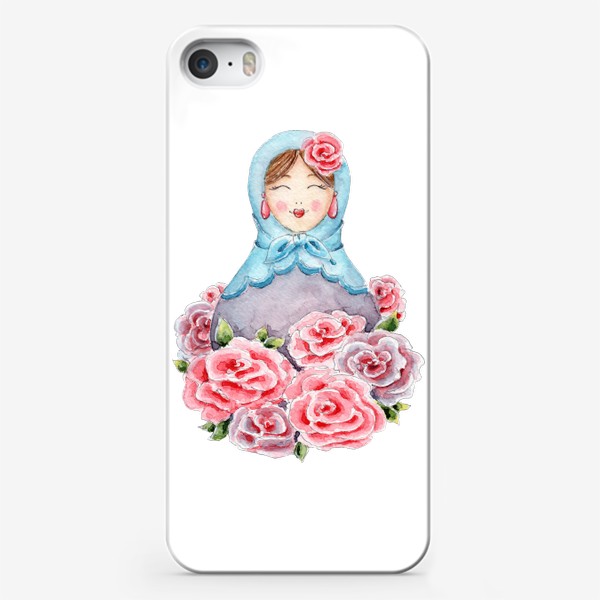 Чехол iPhone «Матрешка с розами, русская матрёшка, весенние цветы»