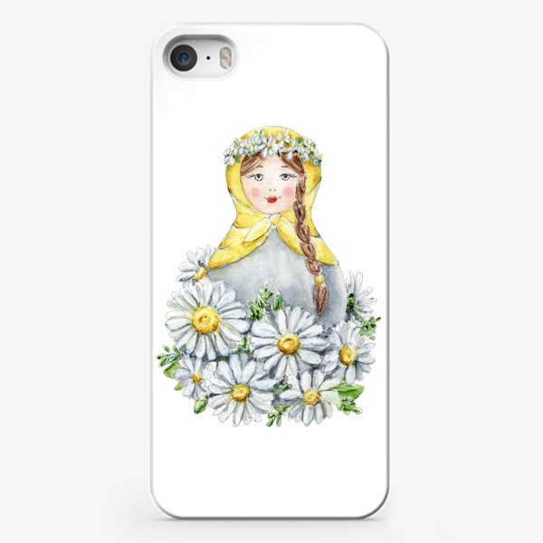 Чехол iPhone «Матрешка с ромашками, весенние цветы, русская матрешка»