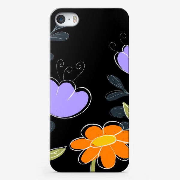 Чехол iPhone «Цветы на чёрном фоне »