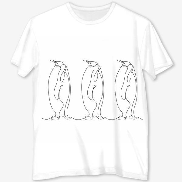 Футболка с полной запечаткой &laquo;три пингвина. Минимализм. Монолиния&raquo;