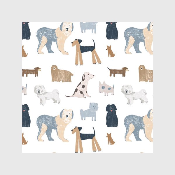 Скатерть &laquo;Нарисованный вручную бесшовный фон со стильными собаками разных пород и размеров. Домашние животные, питомцы&raquo;
