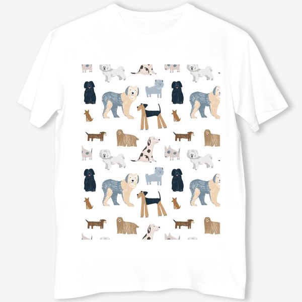 Футболка &laquo;Нарисованный вручную бесшовный фон со стильными собаками разных пород и размеров. Домашние животные, питомцы&raquo;