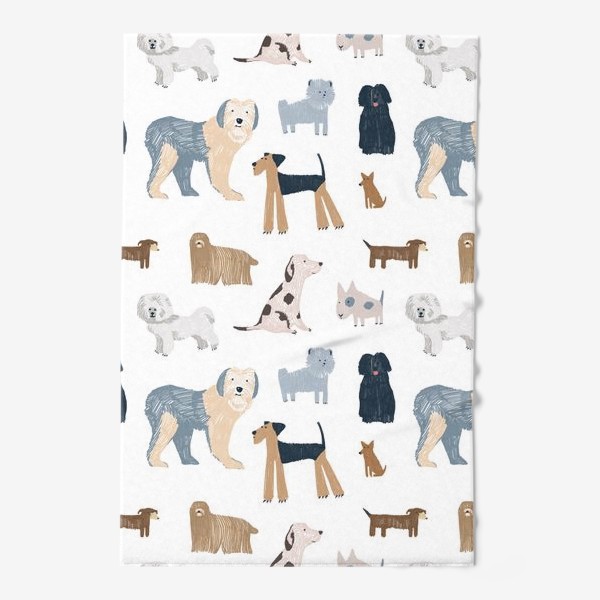 Полотенце &laquo;Нарисованный вручную бесшовный фон со стильными собаками разных пород и размеров. Домашние животные, питомцы&raquo;