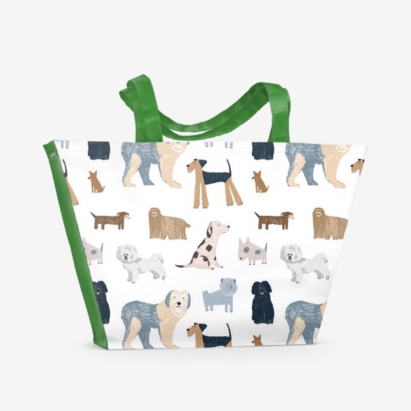 Пляжная сумка &laquo;Нарисованный вручную бесшовный фон со стильными собаками разных пород и размеров. Домашние животные, питомцы&raquo;