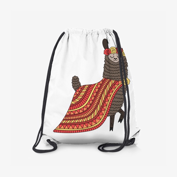Рюкзак «Элегантная коричневая лама с узорчатой накидкой и венком из цветов на голове»