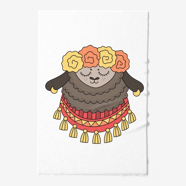 Полотенце &laquo;Лама с цветочным венком на голове и узорчатым платком с кисточками на шее&raquo;