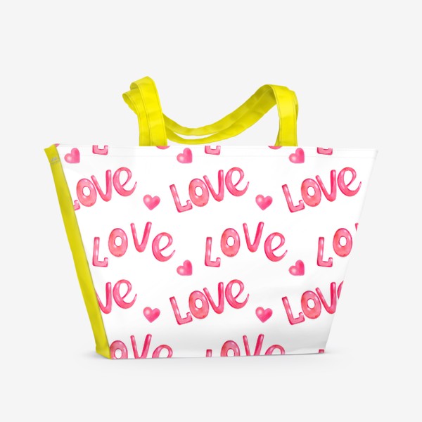 Пляжная сумка «Паттерн с надписью love и сердечком»