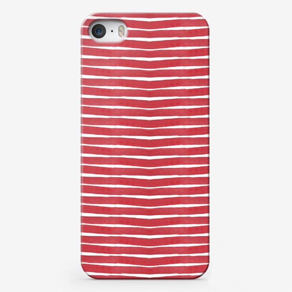 Чехол iPhone «Абстрактный полосатый паттерн "тельняшка". Красные акварельные полоски. Летняя коллекция.»