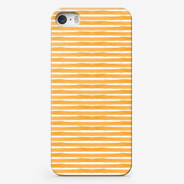 Чехол iPhone &laquo;Абстрактный полосатый паттерн "тельняшка". Оранжевые акварельные полоски. Летняя коллекция.&raquo;