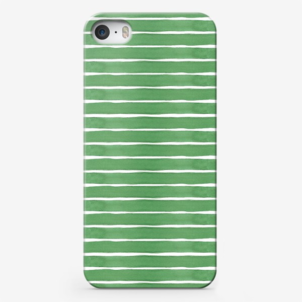Чехол iPhone «Абстрактный полосатый паттерн "тельняшка". Зелёные акварельные полосы. Летняя коллекция.»