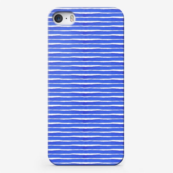 Чехол iPhone &laquo;Абстрактный полосатый паттерн "тельняшка" . Синие акварельные полосы. Летняя коллекция.&raquo;