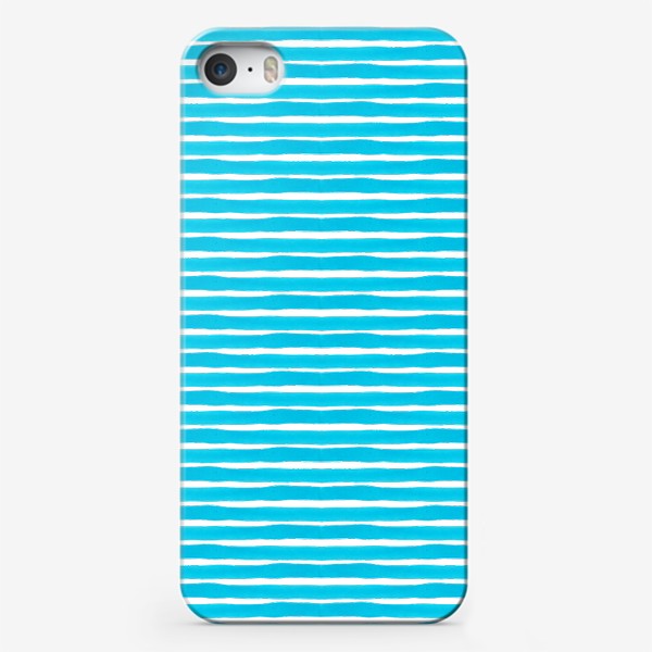 Чехол iPhone «Абстрактный полосатый паттерн "тельняшка". Голубые акварельные полосы. Летняя коллекция.»