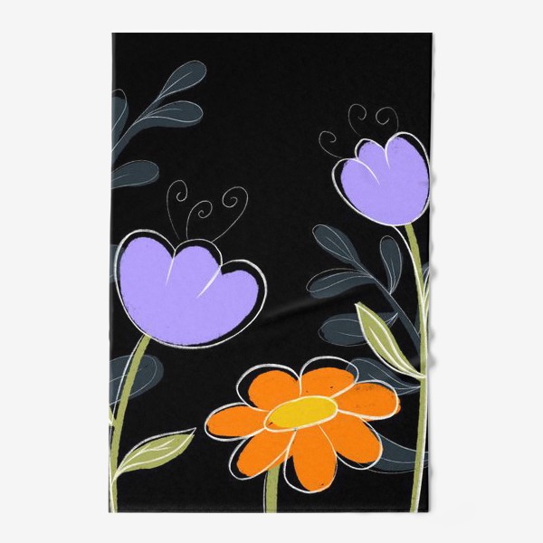 Полотенце «Цветы на чёрном фоне »