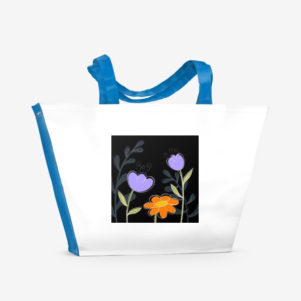 Пляжная сумка &laquo;Цветы на чёрном фоне &raquo;