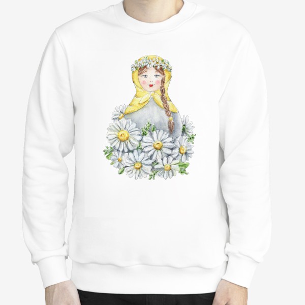 Свитшот «Матрешка с ромашками, весенние цветы, русская матрешка»