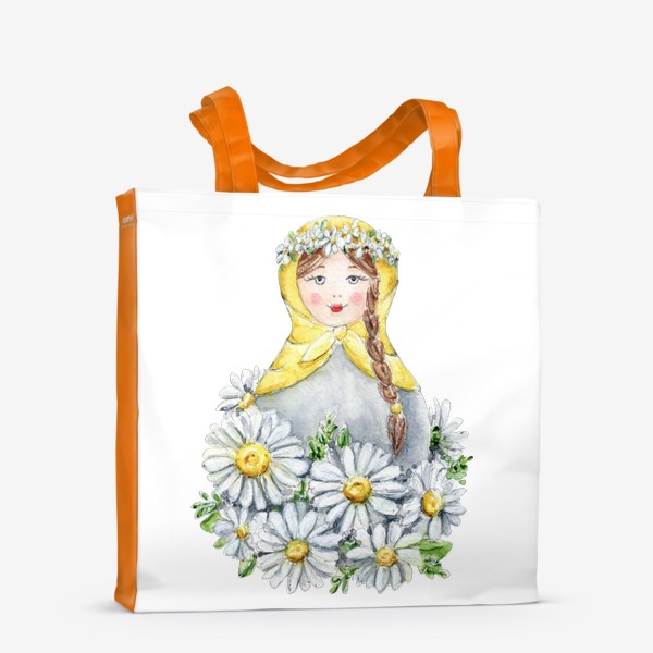 Сумка-шоппер «Матрешка с ромашками, весенние цветы, русская матрешка»