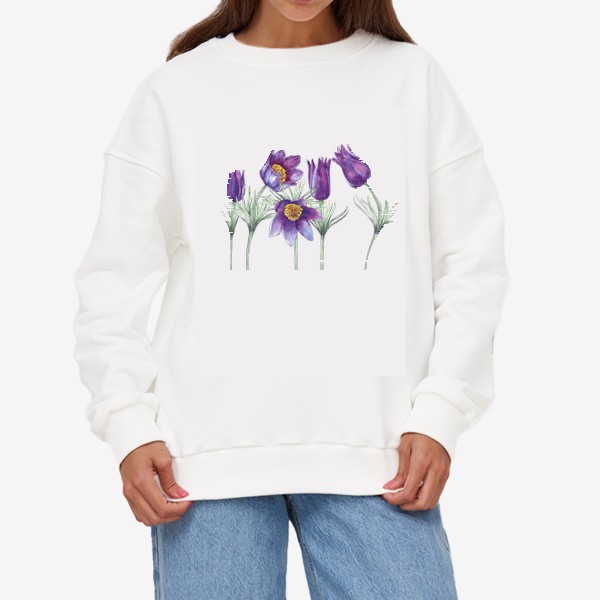 Свитшот «Первые весенние цветы. Фиолетовый подснежник. Лесные первоцветы. »