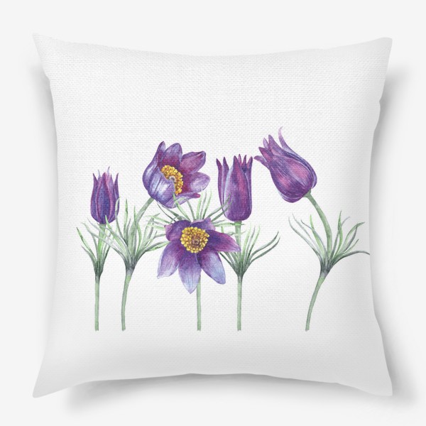 Подушка &laquo;Первые весенние цветы. Фиолетовый подснежник. Лесные первоцветы. &raquo;