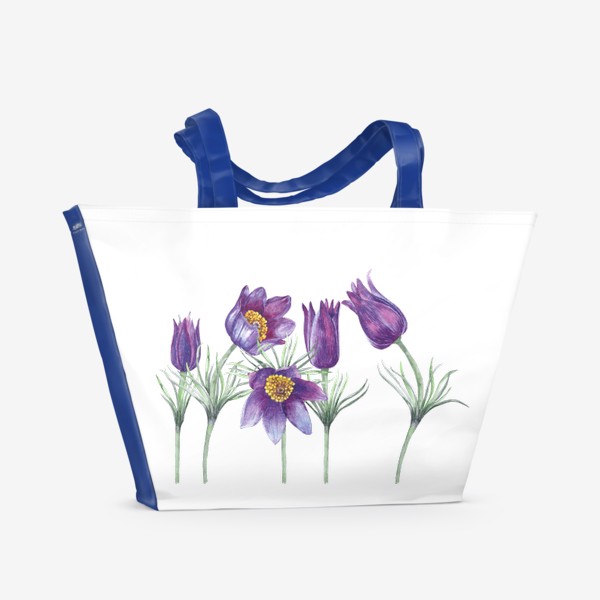 Пляжная сумка «Первые весенние цветы. Фиолетовый подснежник. Лесные первоцветы. »