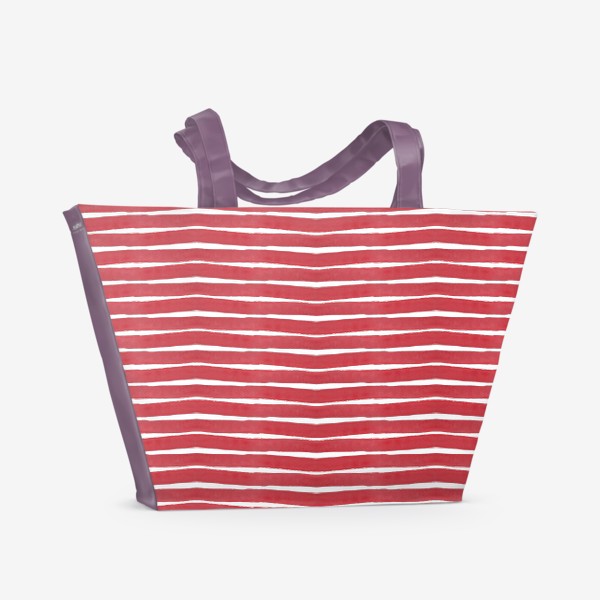 Пляжная сумка &laquo;Абстрактный полосатый паттерн "тельняшка". Красные акварельные полоски. Летняя коллекция.&raquo;